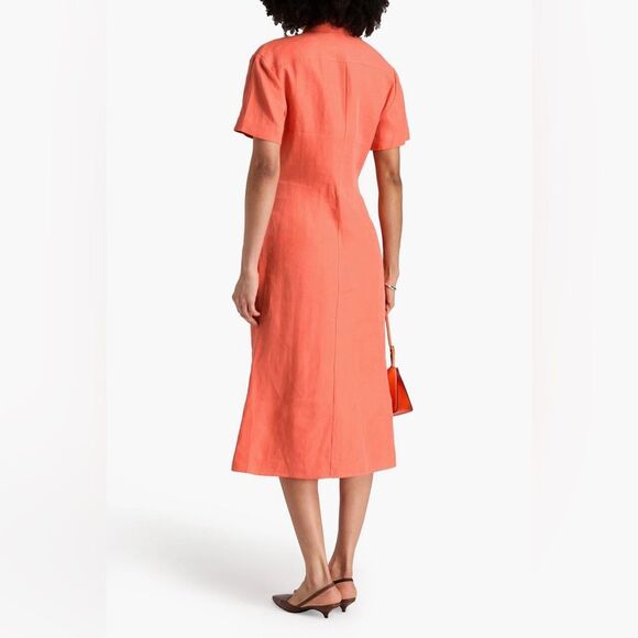 NWT Theory Bright Coral Galena Linen Midi Dress Size 2 - Picture 2 of 16
